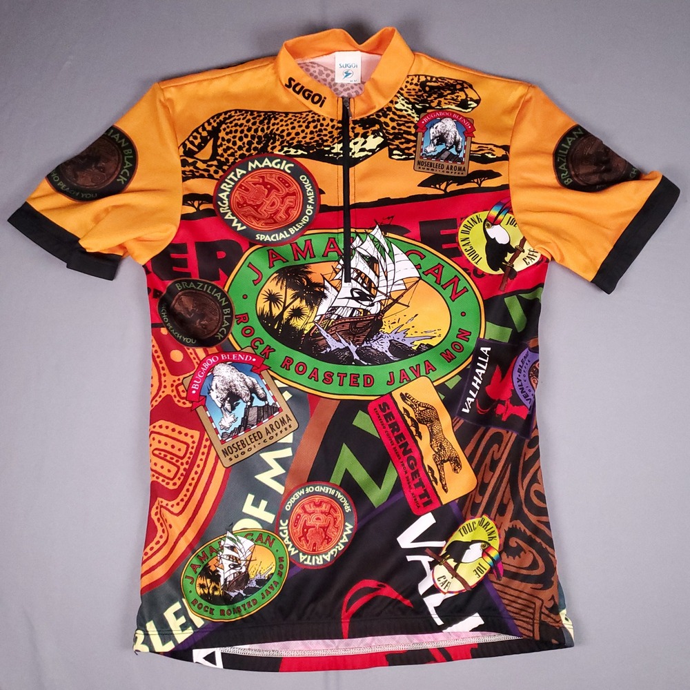 Sugoi Cycling Jersey Womens Medium Short Sleeve Jamaican Coffee Java Graphic